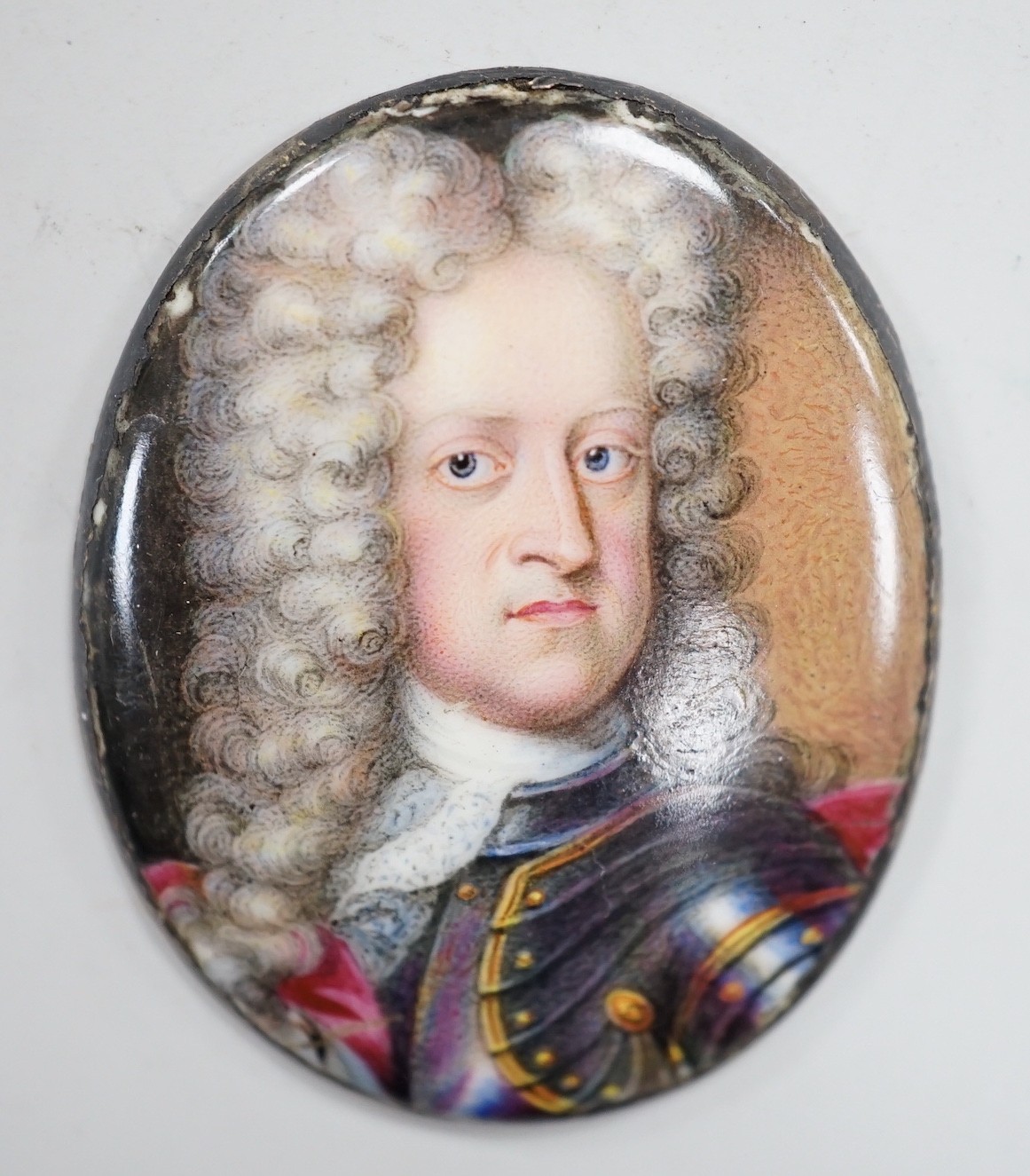 Johann Friedrich Ardin (Swiss - German, fl.1700-1730), miniature on enamel, Portrait of a nobleman, c.1710, 3.5 x 3cm